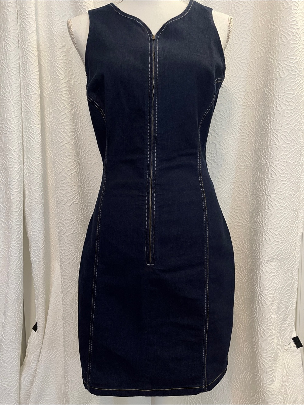 VENUS Dark Navy Sleeveless Denim Mini Dress with Front Zip
